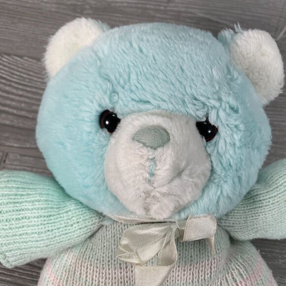 Vintage 1987 Applause Blue Cuddle Up Bear Cub Plush Chime Rattle in Knit Sweater - Picture 2 of 9